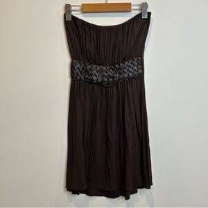 Sky Tops Chocolate Brown Strapless Belted Top Flowy Y2K